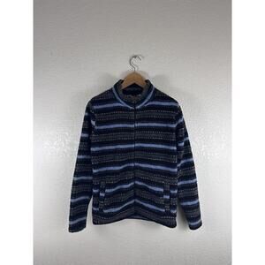 Rip Curl Fleece Jacket Womens Medium Blue Black Striped Full Zip Surf
